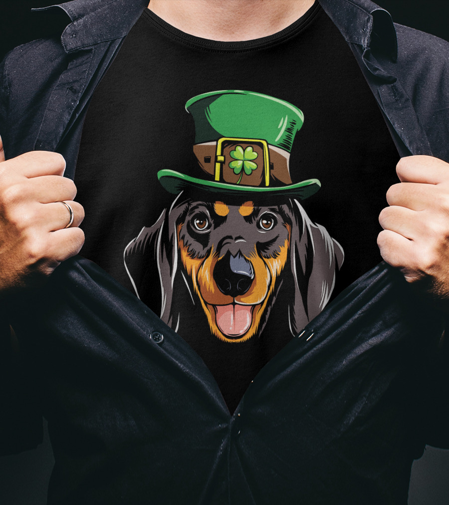 Dachshund Leprechaun St Patricks Hat Shamrock T-Shirt