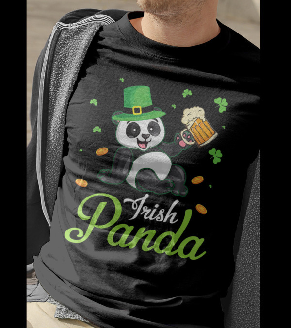 Irish Panda Leprechaun Drinking Shamrocks Go T-Shirt