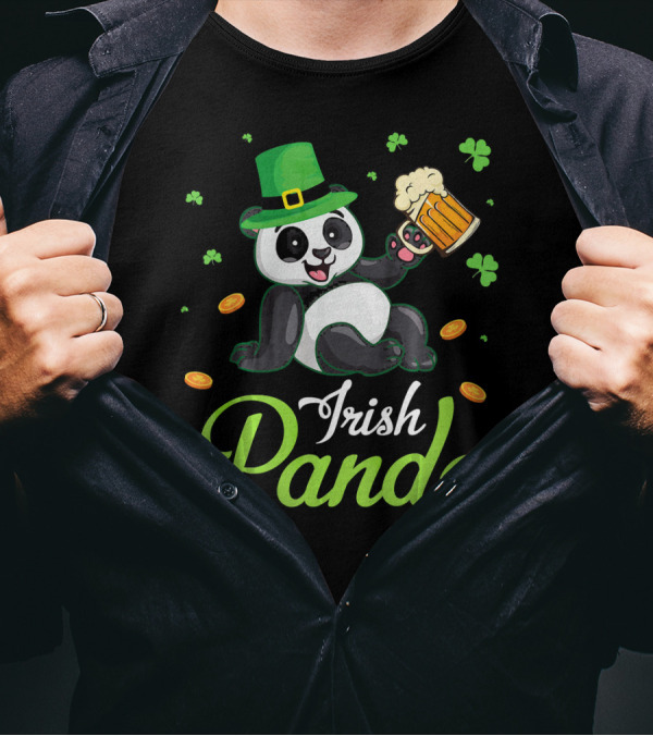 Irish Panda Leprechaun Drinking Shamrocks Go T-Shirt