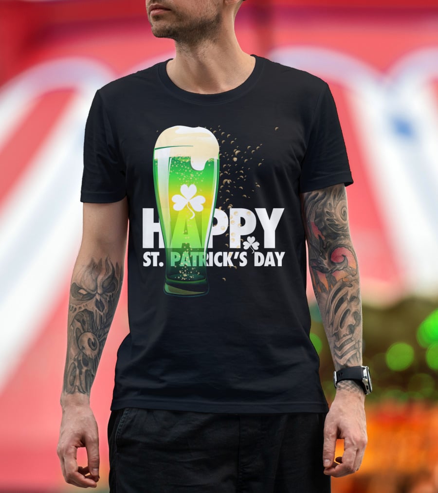 Happy St. Patrick's Day Irish Green Beer With Shamrock Bubbles T-Shirt