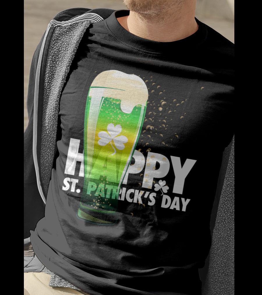 Happy St. Patrick's Day Irish Green Beer With Shamrock Bubbles T-Shirt