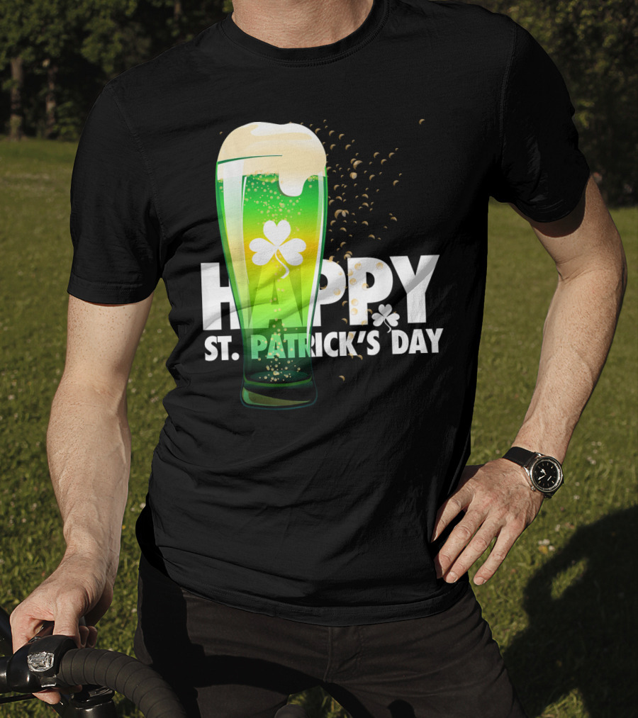 Happy St. Patrick's Day Irish Green Beer With Shamrock Bubbles T-Shirt