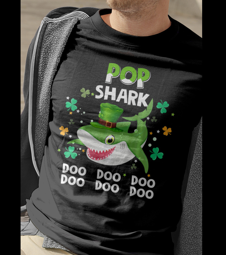 POP SHARK St. Patrick Day Doo Doo Doo Shamrock T-Shirt