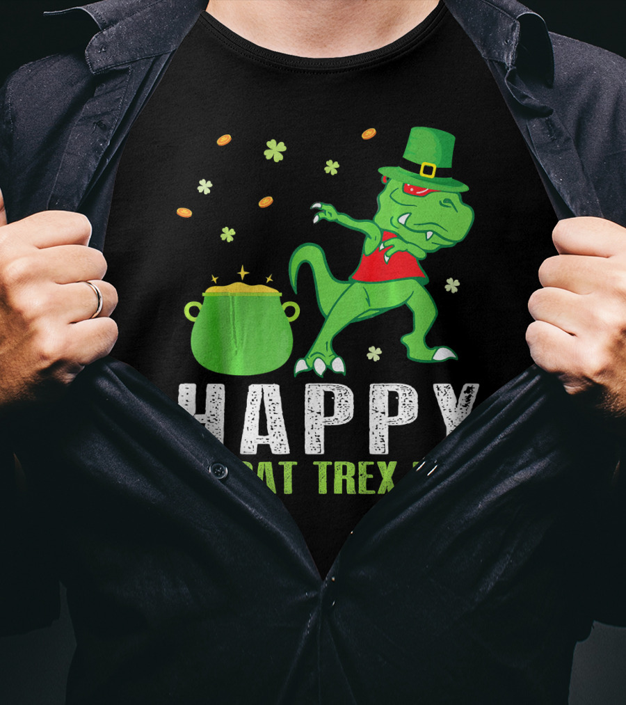 Hap St. Pat T-Rex Day Dinosaur Leprechaun Dab Spot Of Gold T-Shirt