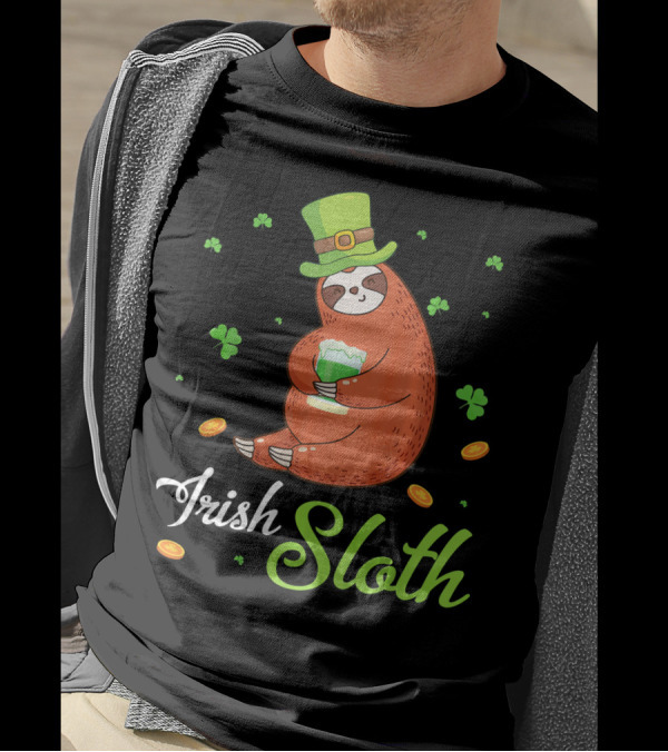 Irish Sloth Leprechaun Drinking Shamrocks Go T-Shirt