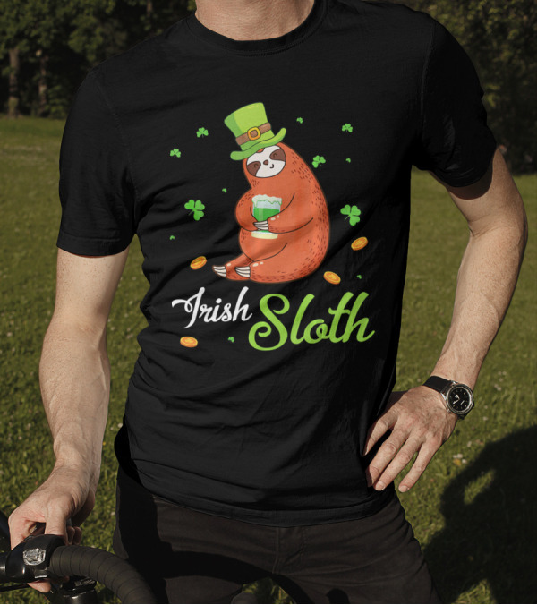 Irish Sloth Leprechaun Drinking Shamrocks Go T-Shirt