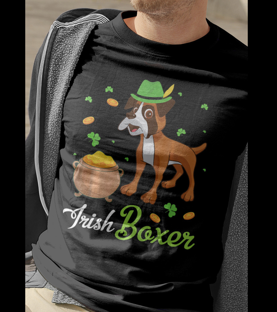 Irish Boxer Leprechaun Coins Shamrocks T-Shirt