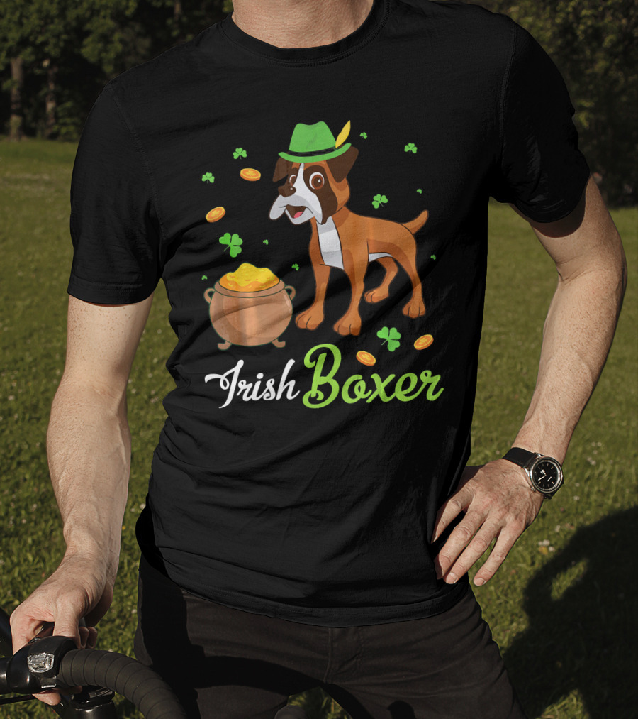 Irish Boxer Leprechaun Coins Shamrocks T-Shirt