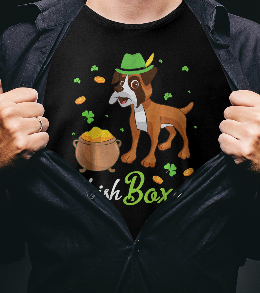 Irish Boxer Leprechaun Coins Shamrocks T-Shirt