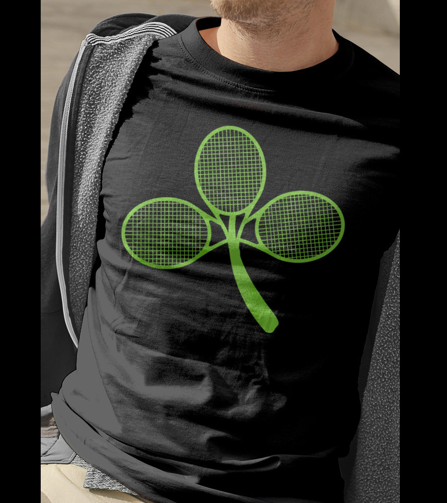 Tennis Shamrock Irish St Pattys Sports Racquet Clover T-Shirt