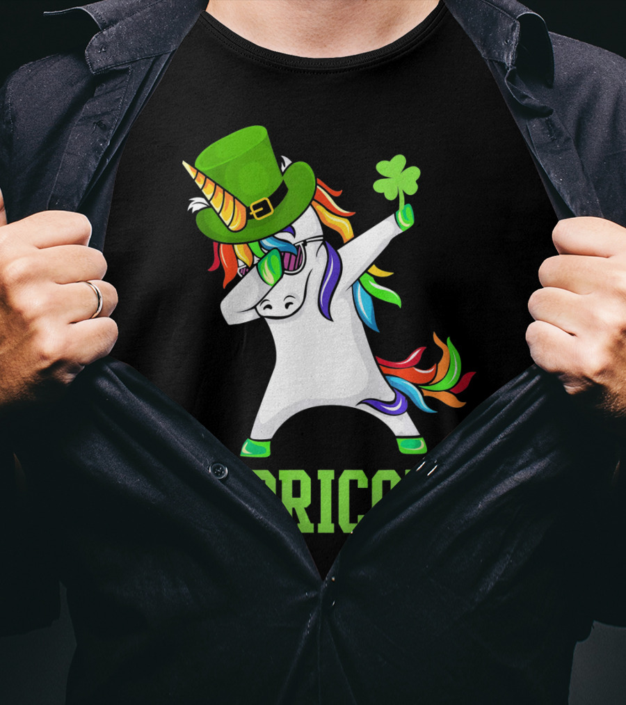 Lepricorn Lucky Irish St Patricks Day Unicorn Dabb With Shamrock Hat T-Shirt
