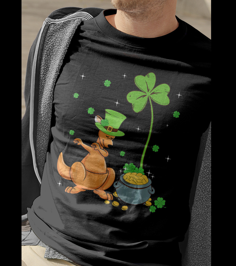 Shamrock Leprechaun Kangaroo Pot Of Gold St Patricks T-Shirt