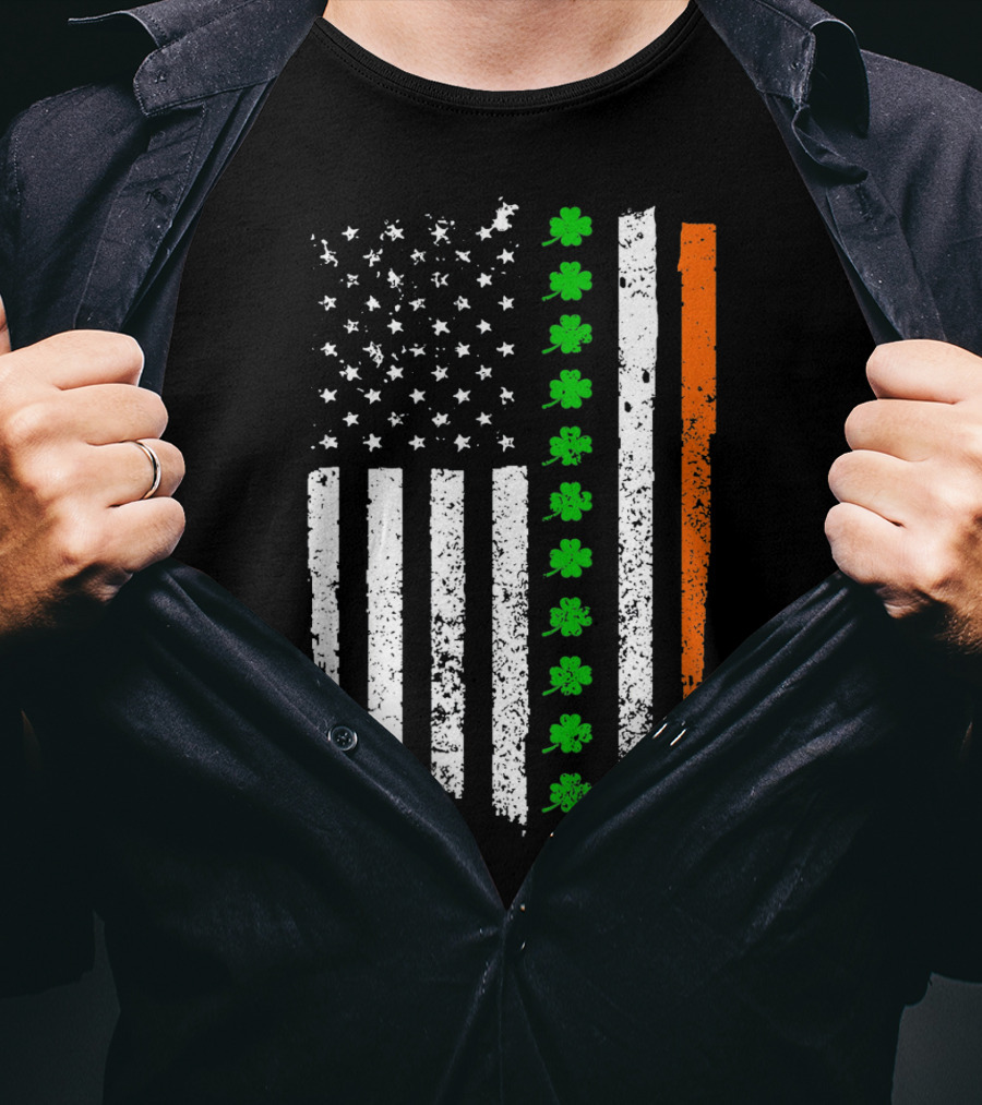 Retro Vintage Irish American Flag With Shamrocks T-Shirt