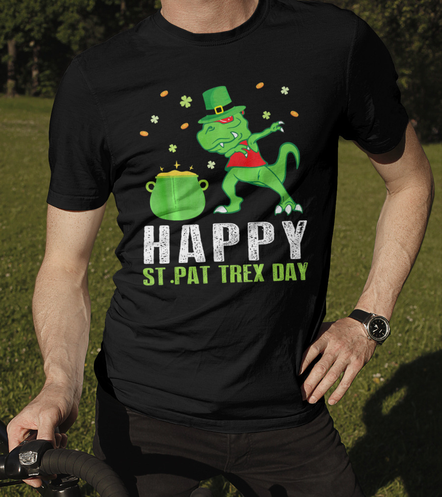 Happy St. Pat T-Rex Day Dinosaur Leprechaun Dabbing Pot Gold T-Shirt