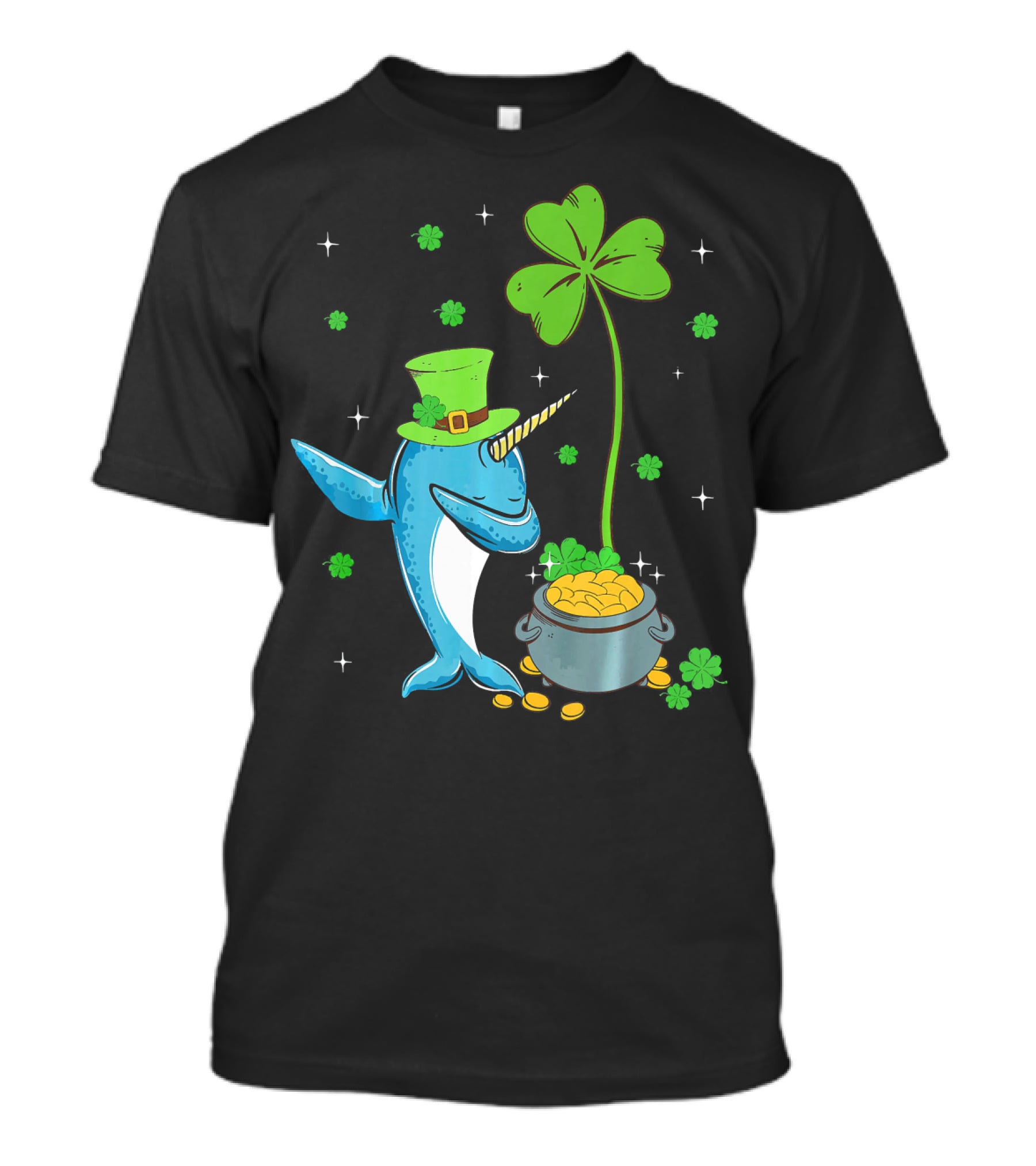 Shamrock Leprechaun Narwhal With Pot Of Gold St Patricks T-Shirt