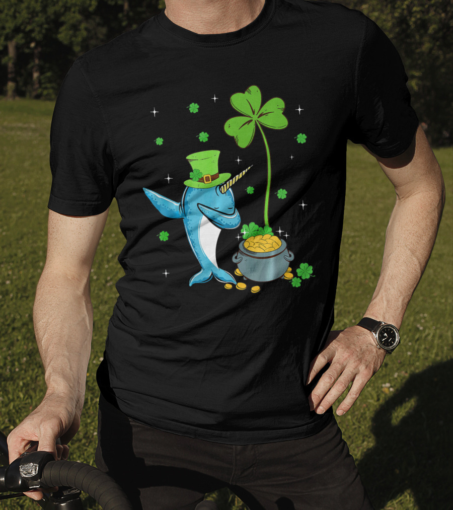Shamrock Leprechaun Narwhal With Pot Of Gold St Patricks T-Shirt