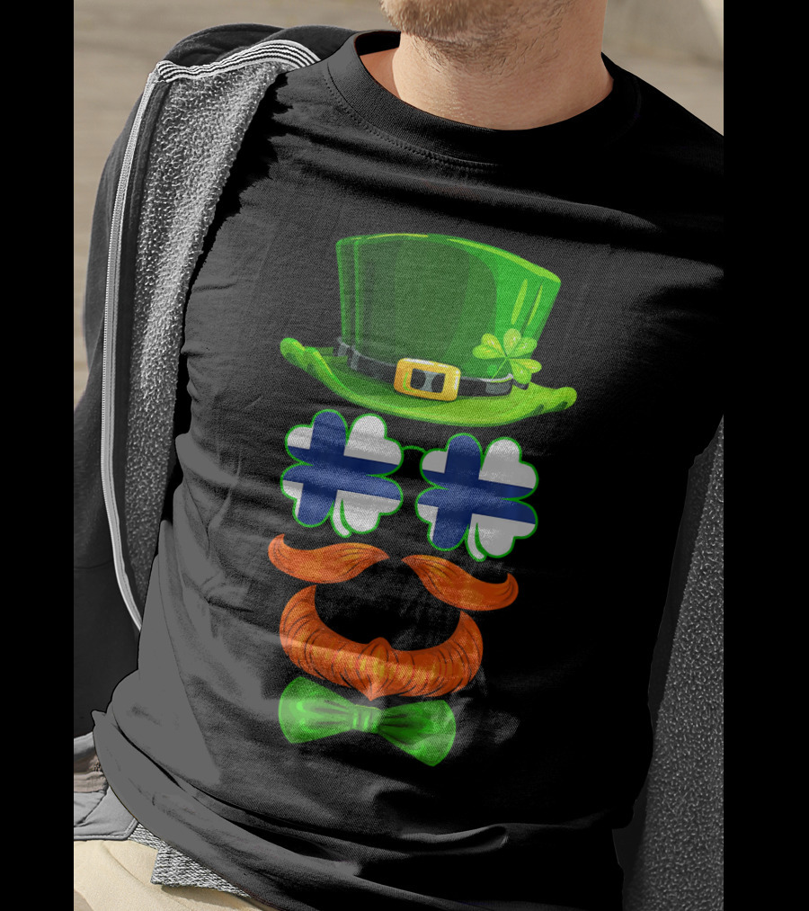 Finland Flag Shamrock Leprechaun Finnish Hat Mustache Bow Tie T-Shirt
