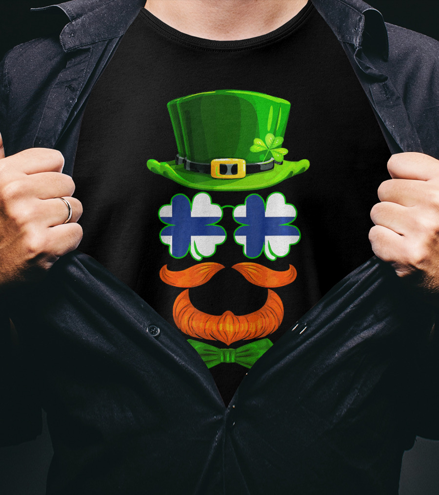 Finland Flag Shamrock Leprechaun Finnish Hat Mustache Bow Tie T-Shirt