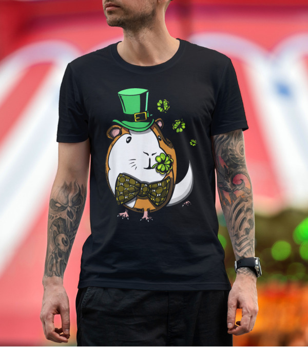 Premium T-Shirt: Leprechaun Guinea Pig St Patricks Irish Clover Bow Tie Green Hat T-Shirt Leprechaun Guinea Pig St Patricks Irish Clover Bow Tie Green Hat T-Shirt