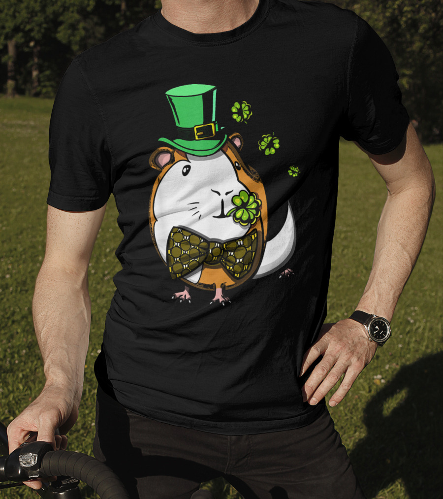Leprechaun Guinea Pig St Patricks Irish Clover Bow Tie Green Hat T-Shirt