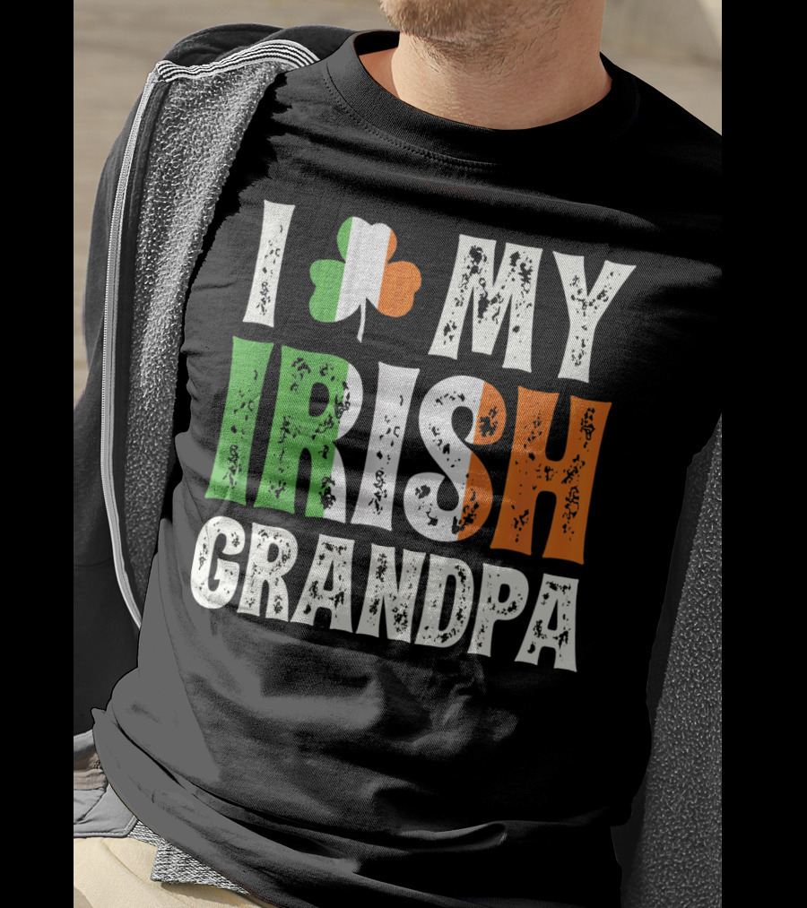 I Love My Irish Grandpa Shamrock Icon Green White Orange T-Shirt