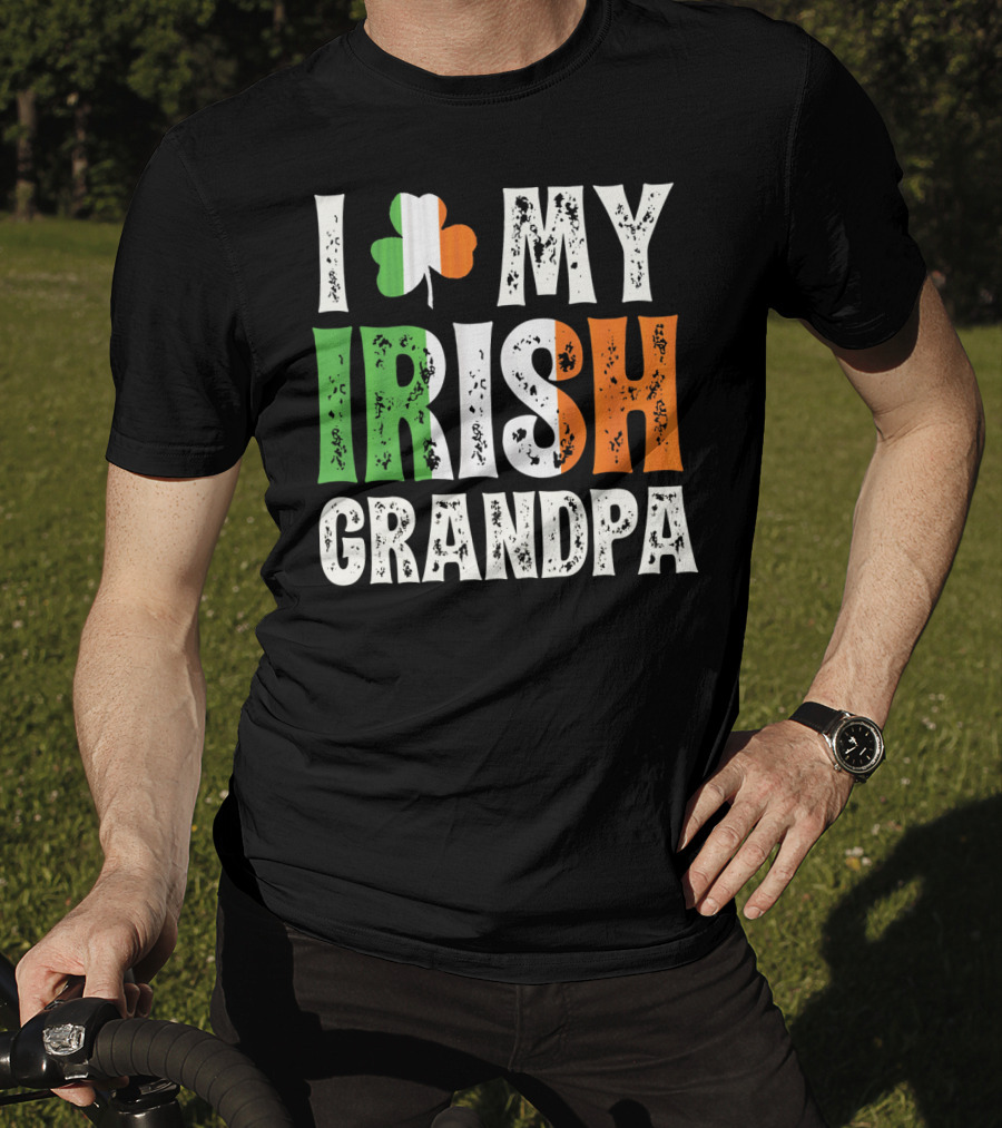 I Love My Irish Grandpa Shamrock Icon Green White Orange T-Shirt