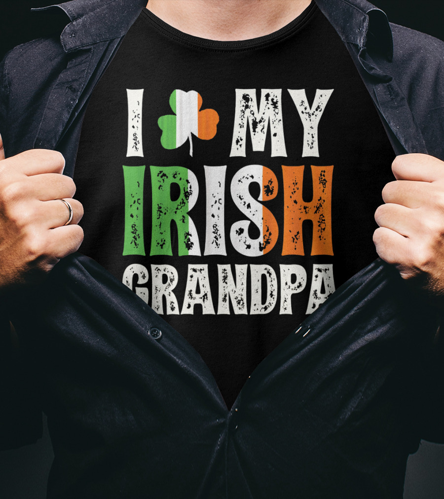 I Love My Irish Grandpa Shamrock Icon Green White Orange T-Shirt
