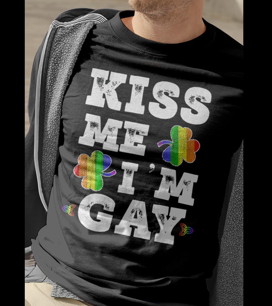 Kiss Me I'm Gay Rainbow Shamrock St. Patrick's Day T-Shirt