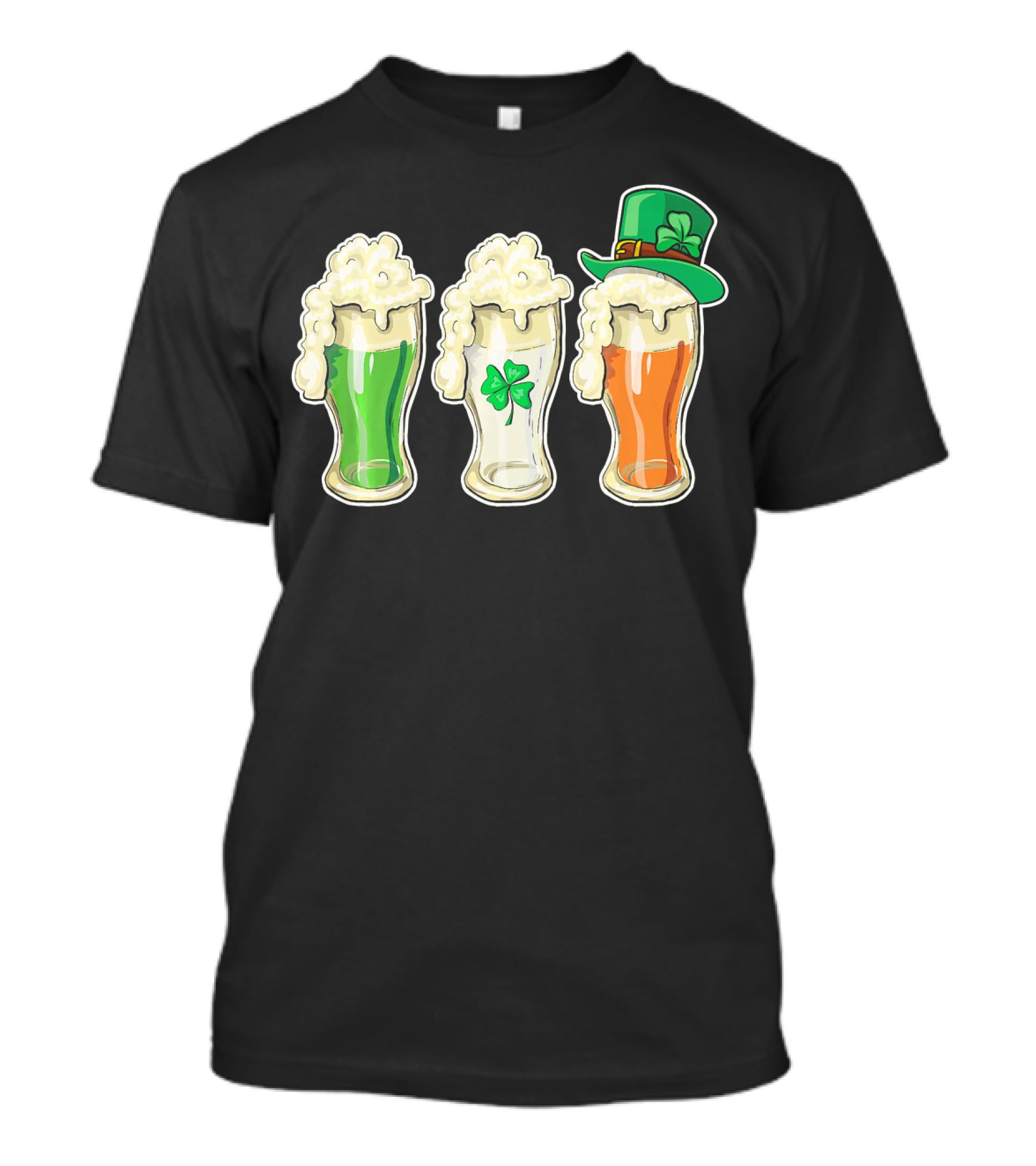 Irish Flag Beer Glasses With Shamrock And Leprechaun Hat T-Shirt