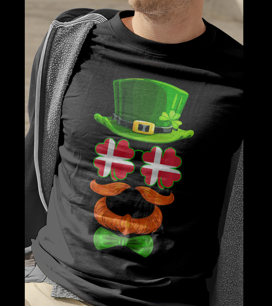 Denmark Flag Shamrock Leprechaun Hat Bowtie Dane T-Shirt