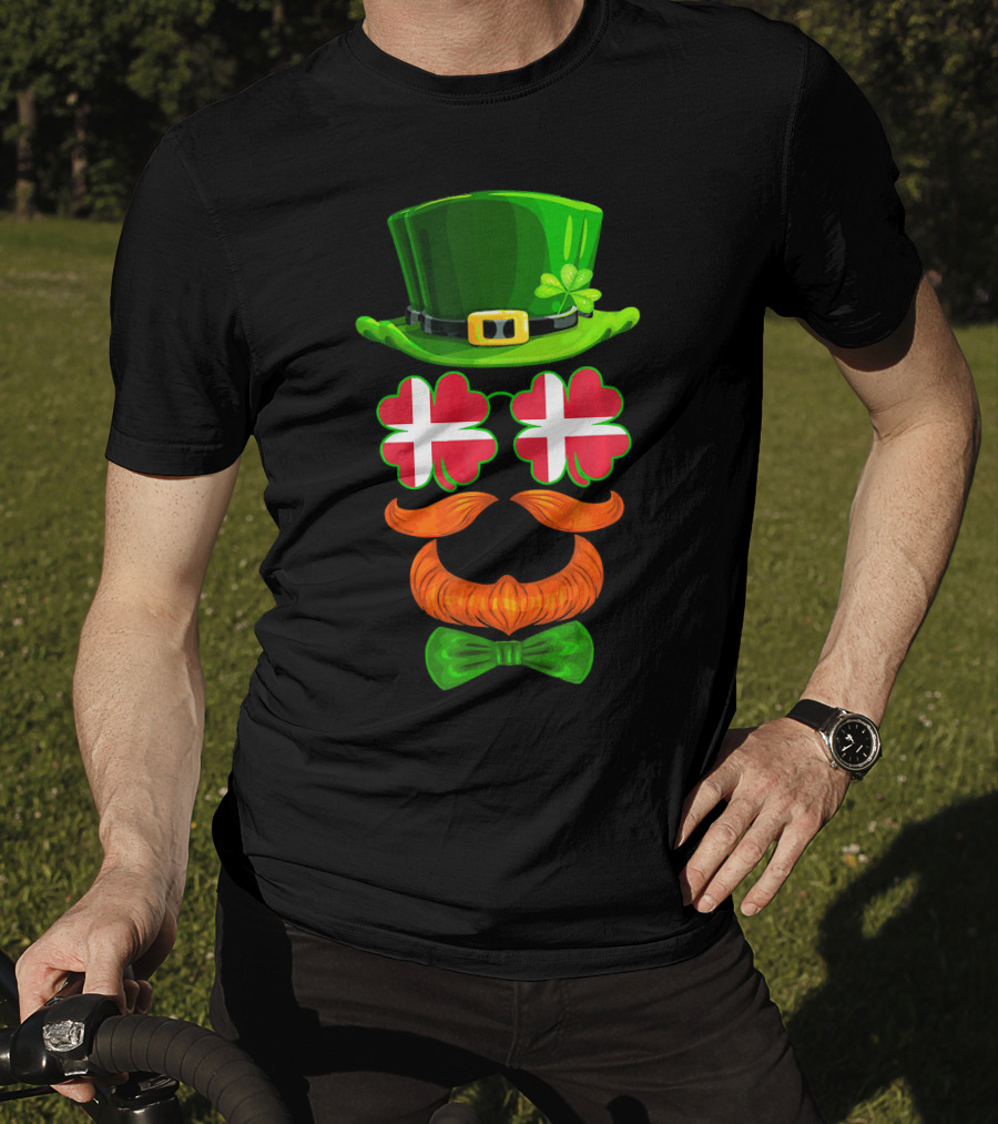 Denmark Flag Shamrock Leprechaun Hat Bowtie Dane T-Shirt