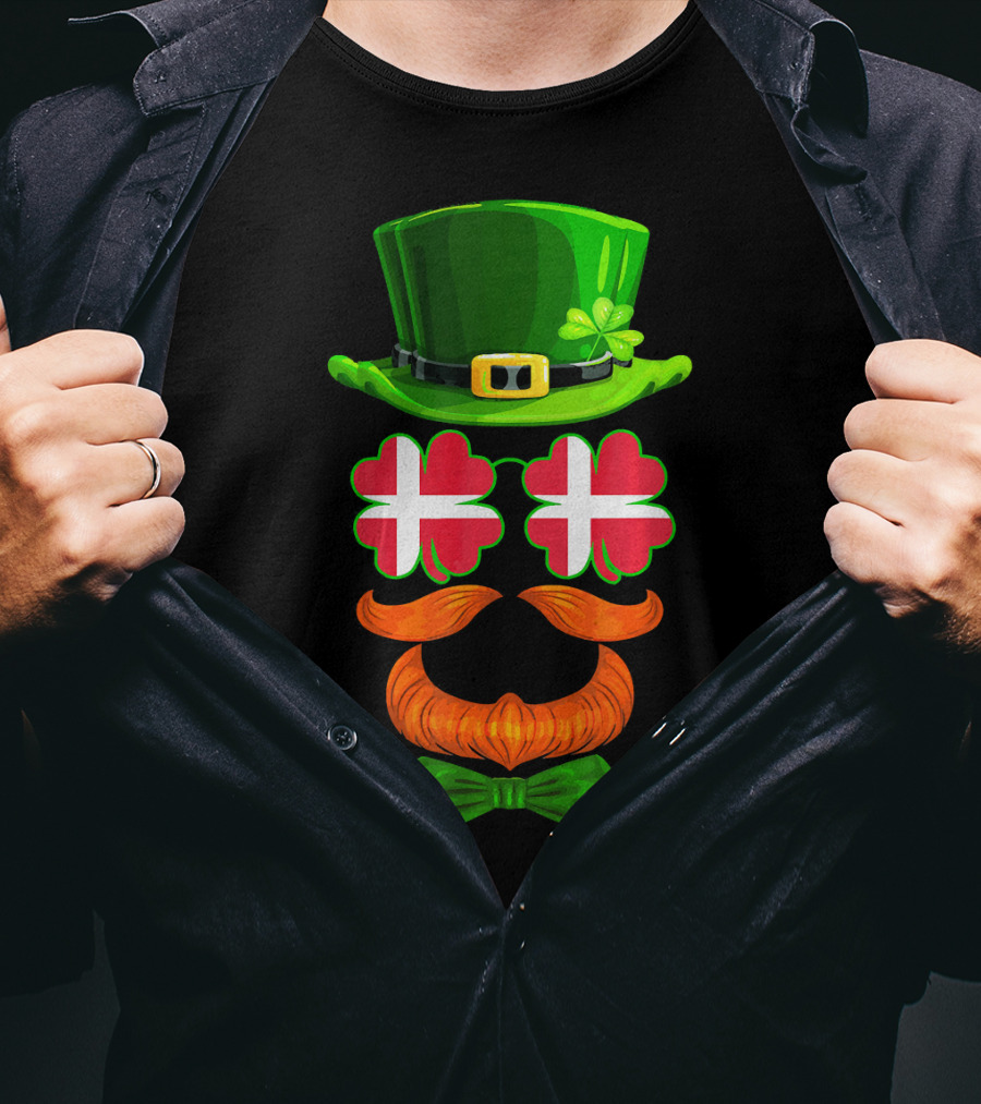 Denmark Flag Shamrock Leprechaun Hat Bowtie Dane T-Shirt