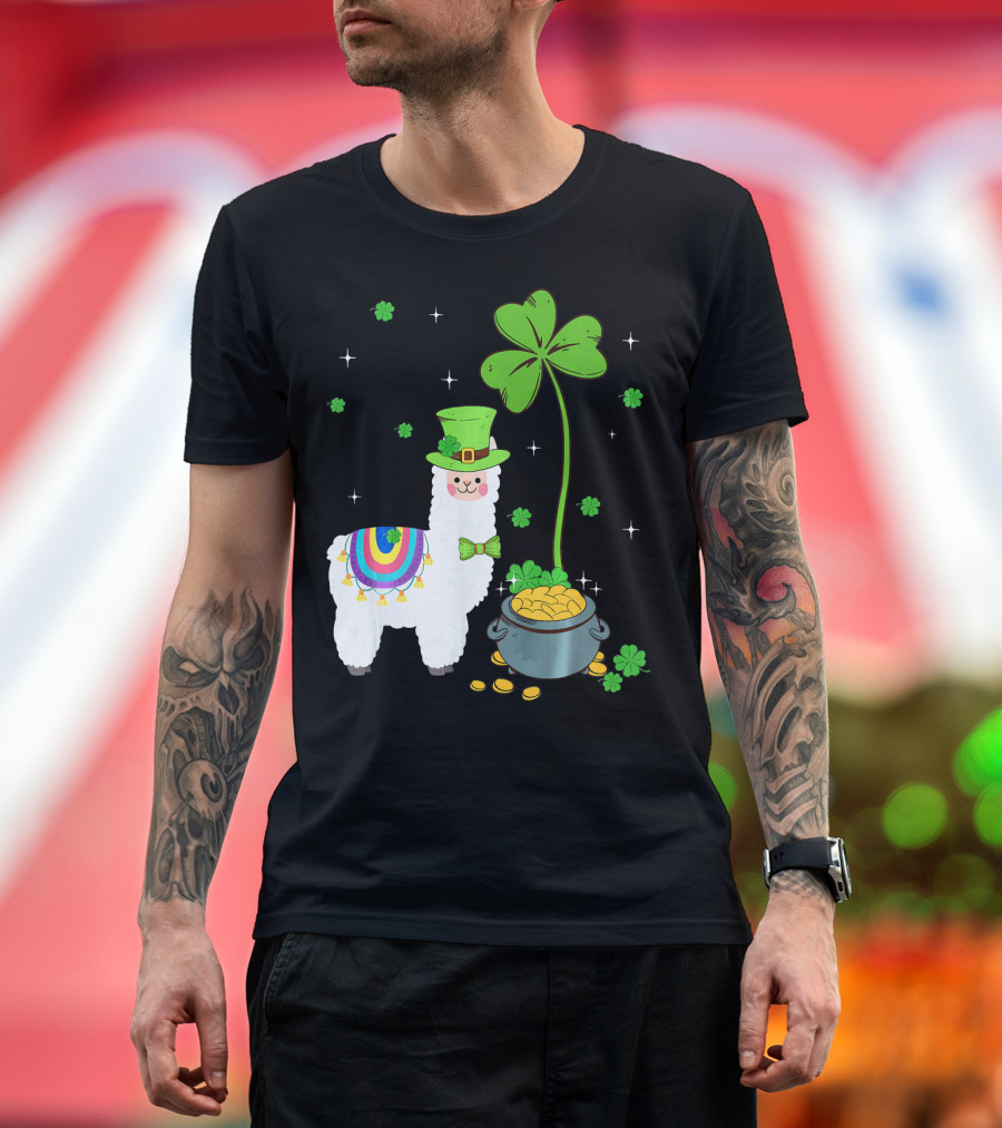 Shamrock Llama Leprechaun Pot of Gold St Patricks T-Shirt