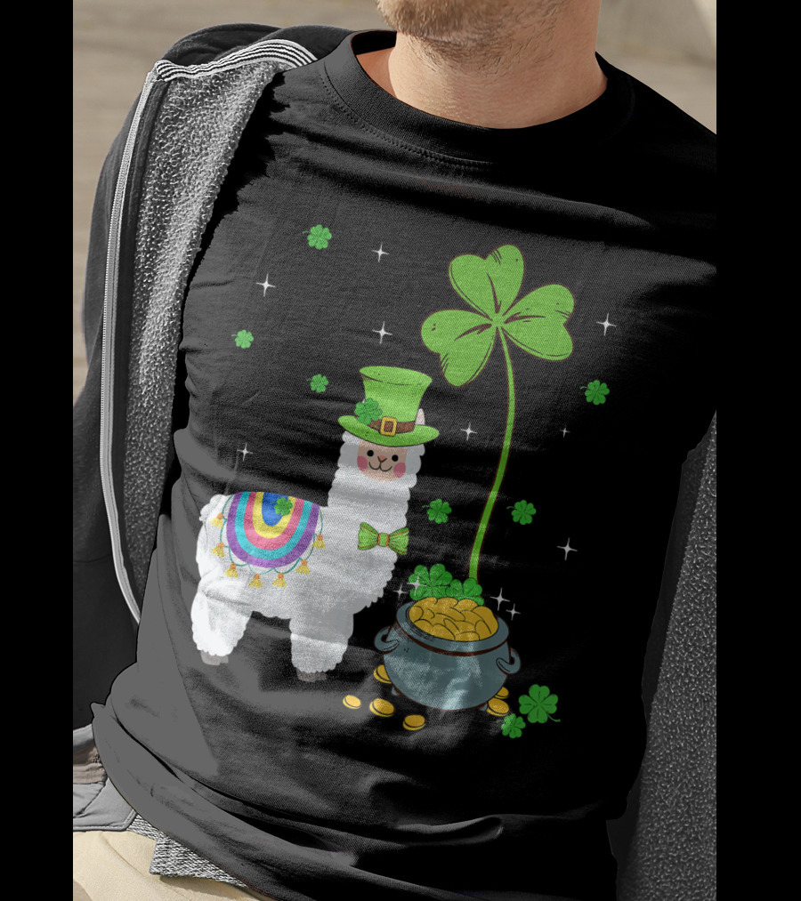 Shamrock Llama Leprechaun Pot Of Gold St Patricks T-Shirt