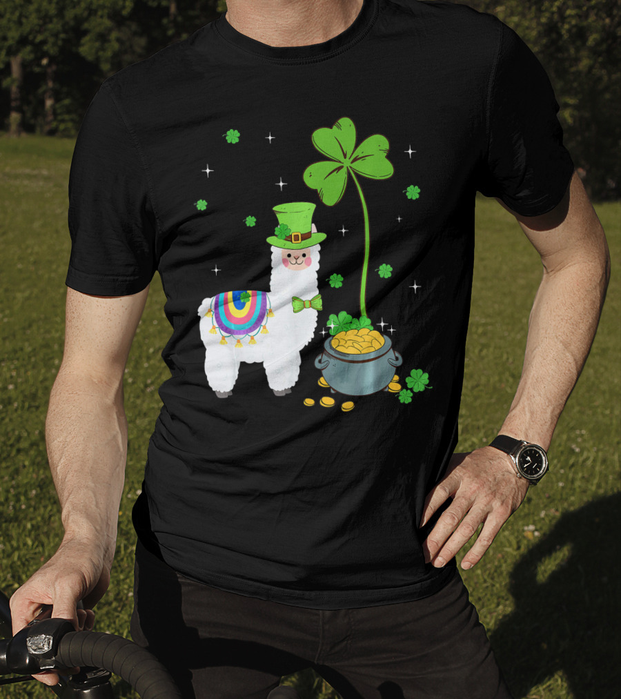 Shamrock Llama Leprechaun Pot Of Gold St Patricks T-Shirt