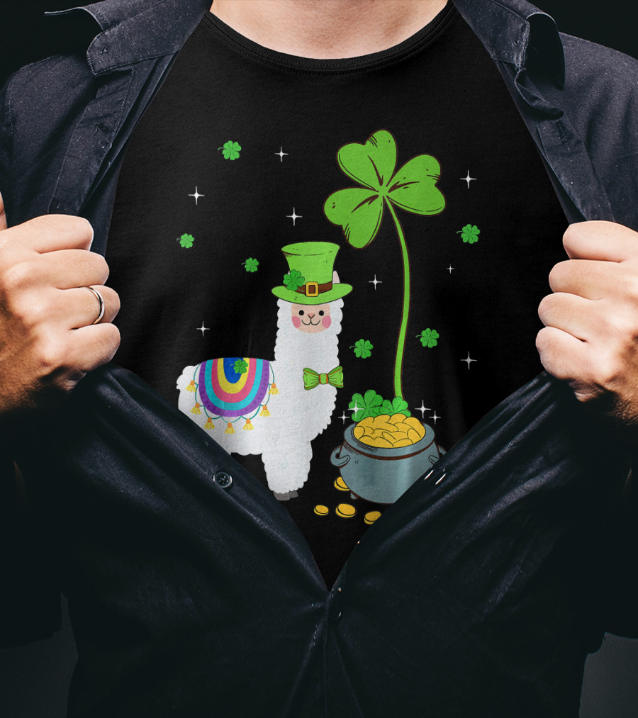 Shamrock Llama Leprechaun Pot Of Gold St Patricks T-Shirt
