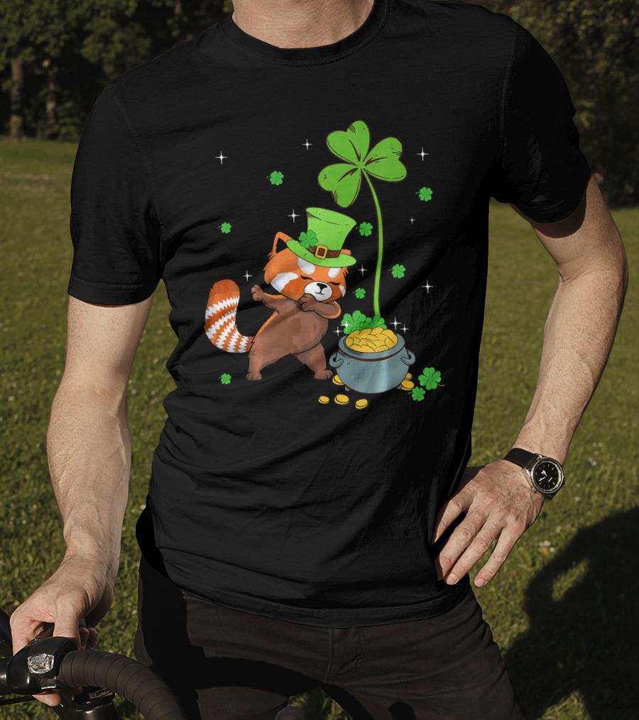Shamrock Leprechaun Red Panda Pot Of Gold St Patrick's Day T-Shirt