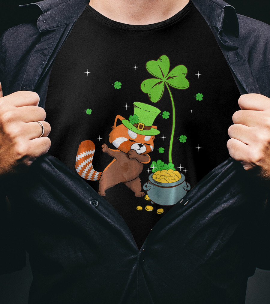 Shamrock Leprechaun Red Panda Pot Of Gold St Patrick's Day T-Shirt
