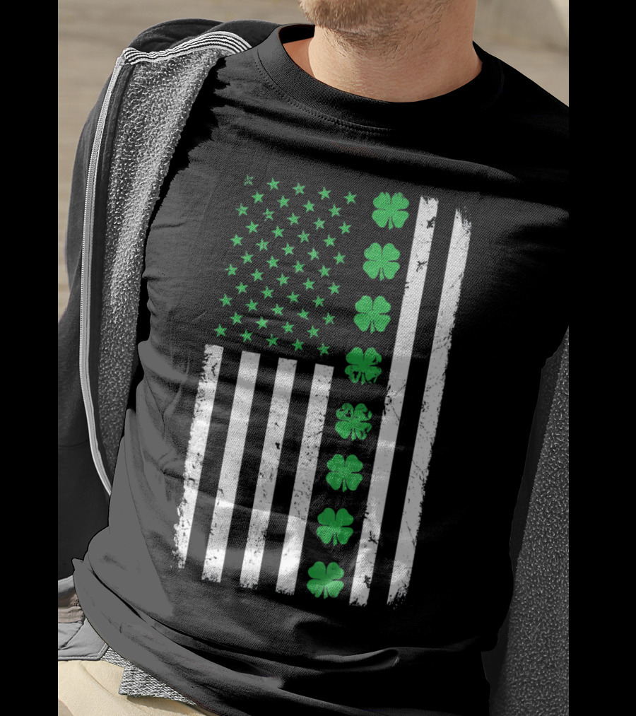 St Patricks Day Irish American Flag Clover T-Shirt