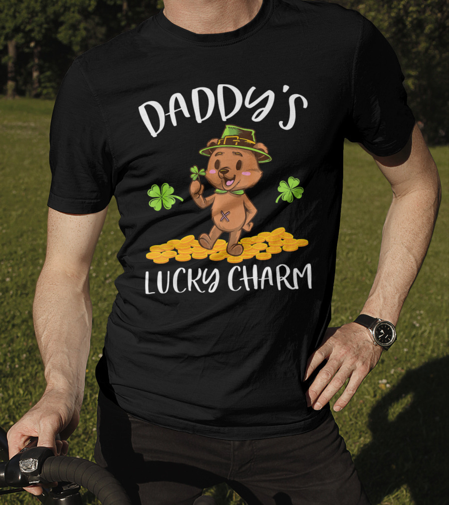 Daddy's Lucky Charm Leprechaun Bear Shamrock And Gold Coins T-Shirt