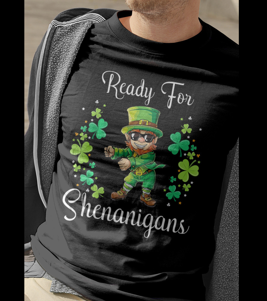 Ready For Shenanigans Leprechaun Flossing With Shamrocks T-Shirt