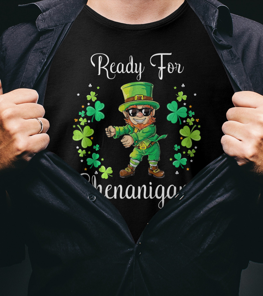 Ready For Shenanigans Leprechaun Flossing With Shamrocks T-Shirt