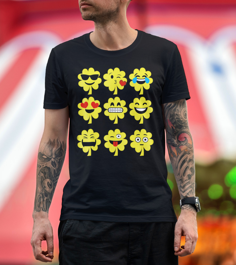 St. Patricks Day Clover Emoji Faces Collection T-Shirt