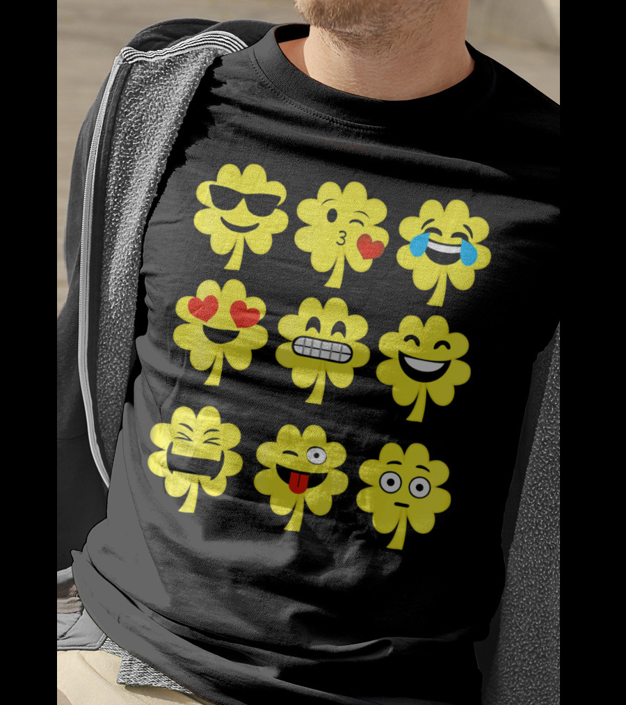 St. Patricks Day Clover Emoji Faces Collection T-Shirt