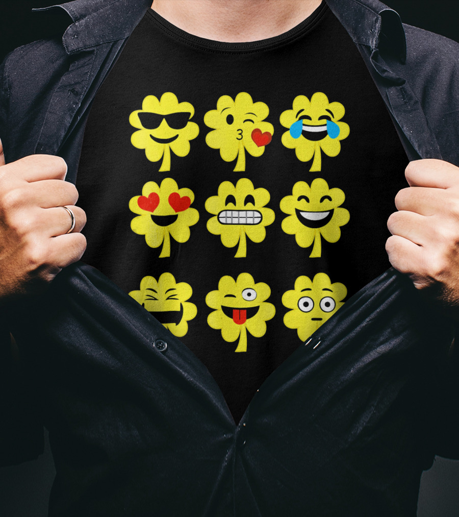 St. Patricks Day Clover Emoji Faces Collection T-Shirt