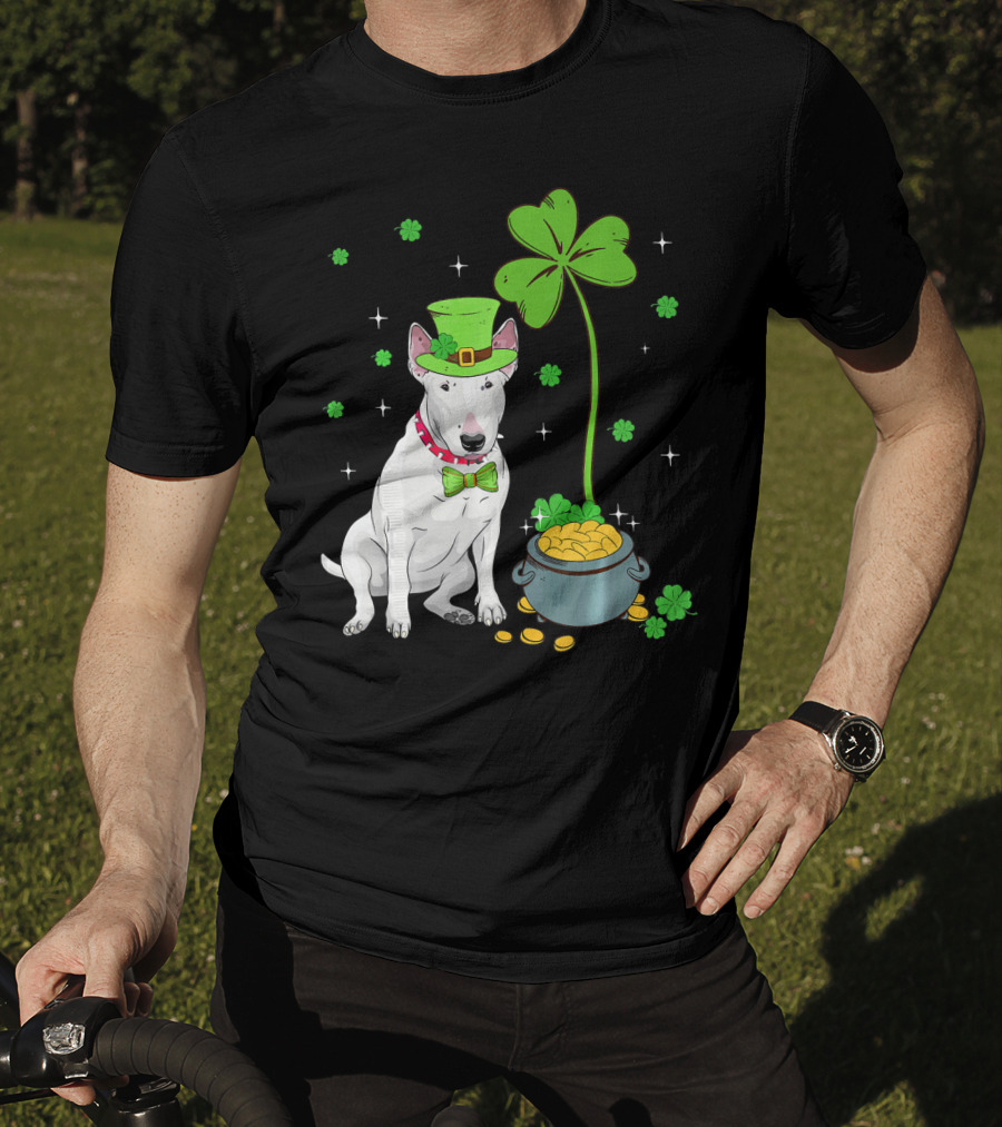 Shamrock Leprechaun Bull Terrier Pot Of Gold And Clover T-Shirt