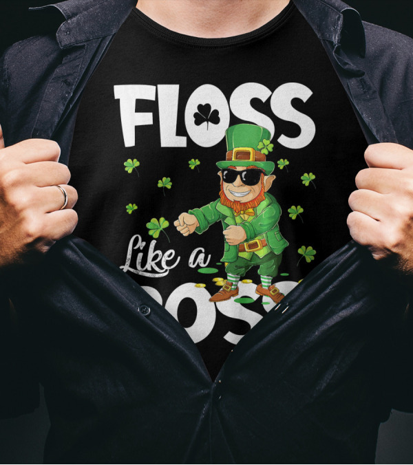 Floss Like A Boss Dancing Leprechaun With Shamrocks T-Shirt