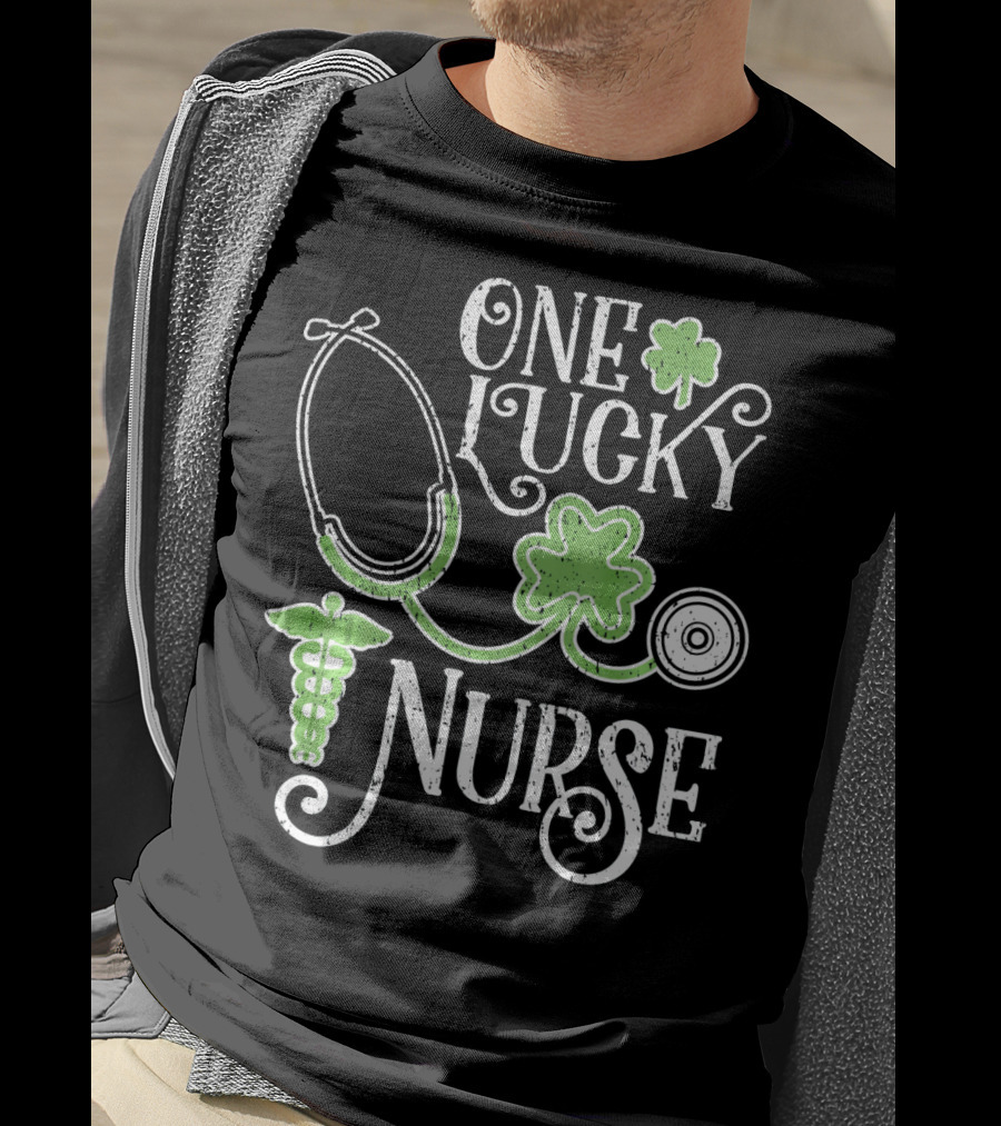 One Lucky Nurse Stethoscope Shamrock Caduceus St Patricks Day T-Shirt