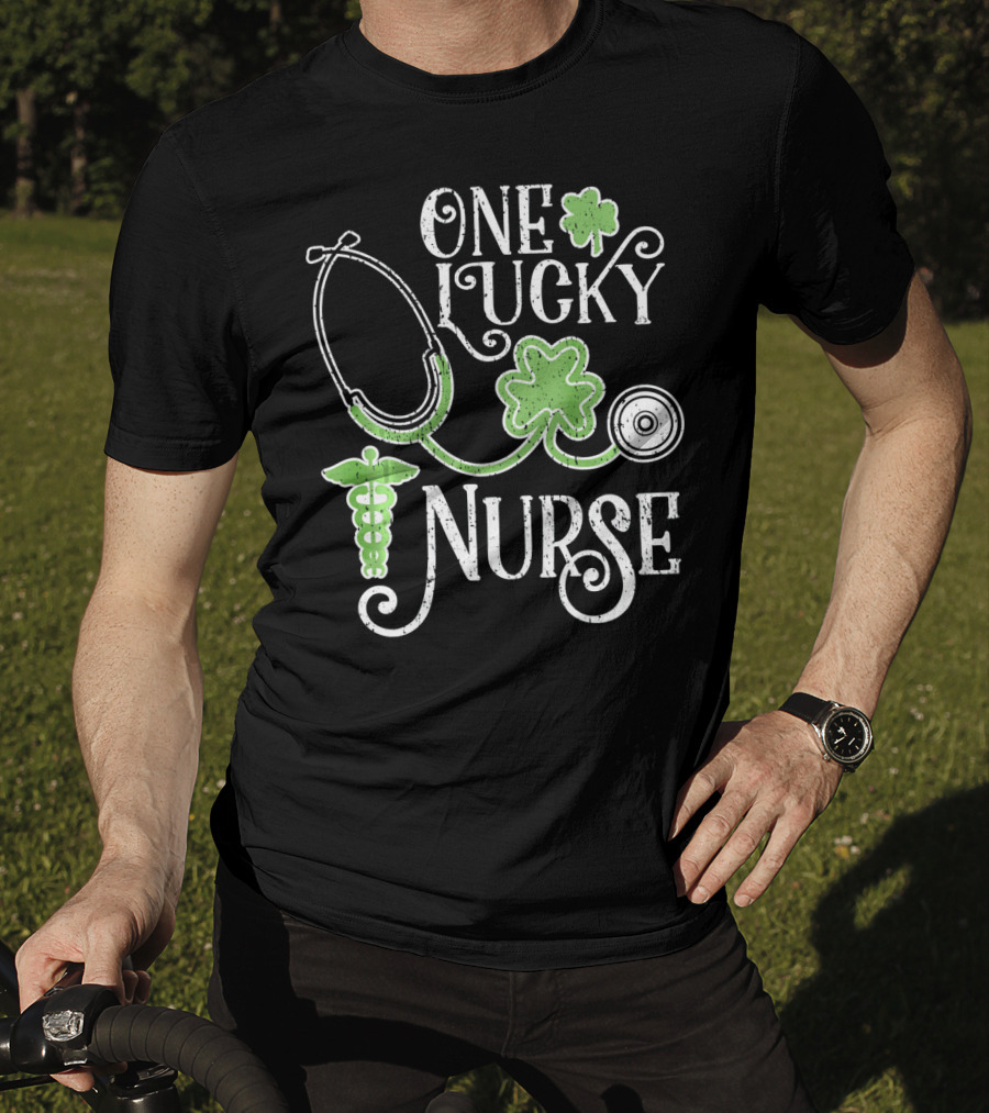 One Lucky Nurse Stethoscope Shamrock Caduceus St Patricks Day T-Shirt