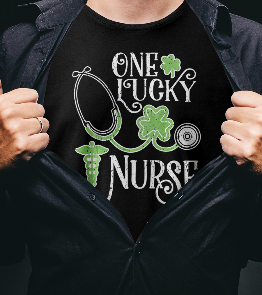 One Lucky Nurse Stethoscope Shamrock Caduceus St Patricks Day T-Shirt